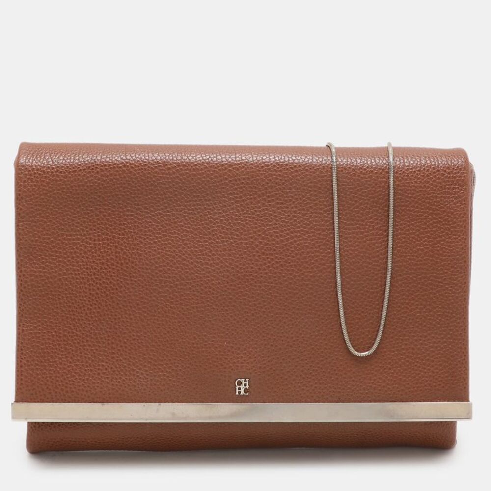 Ch Carolina Herrera Brown Leather Clutches